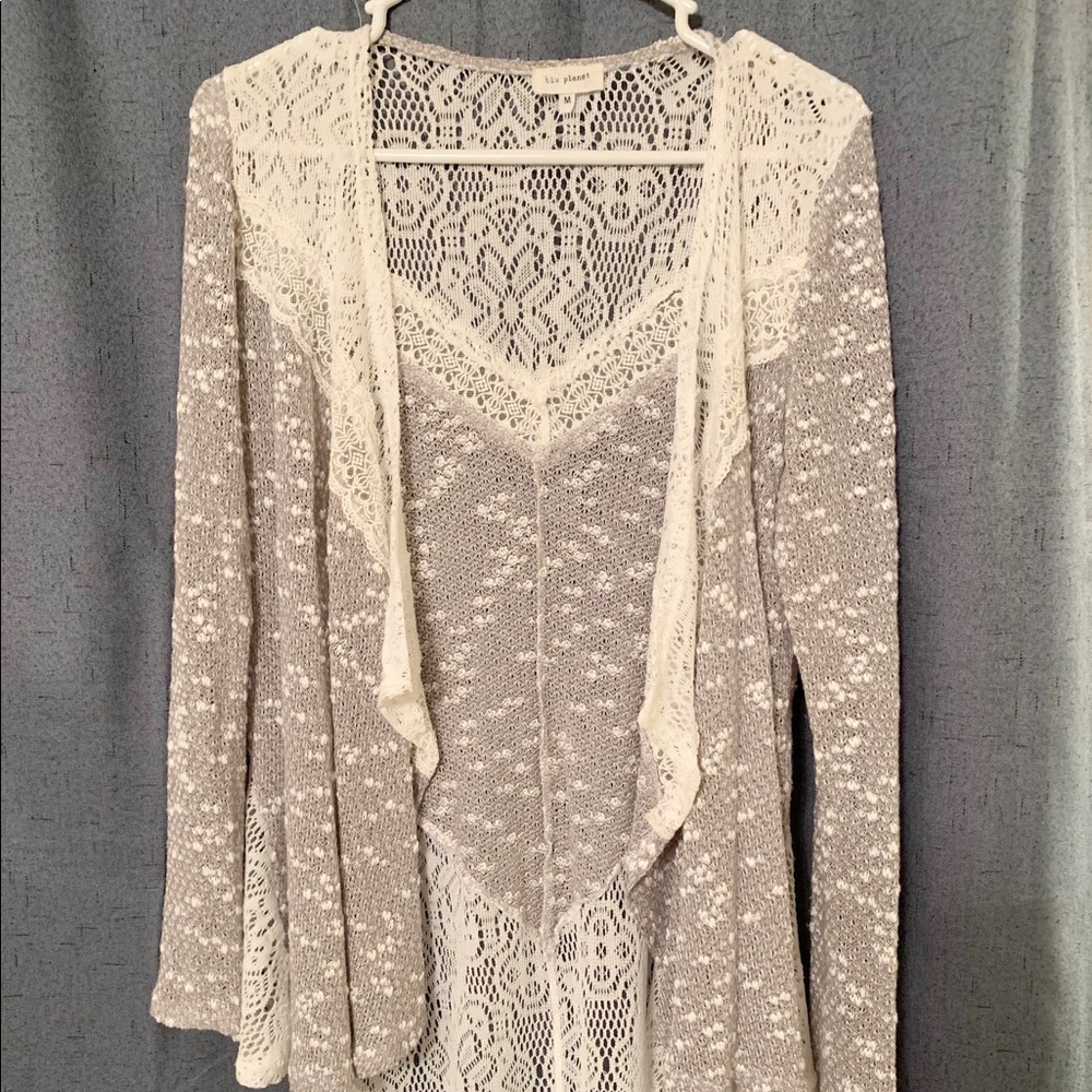 Grey and off white lace cardigan